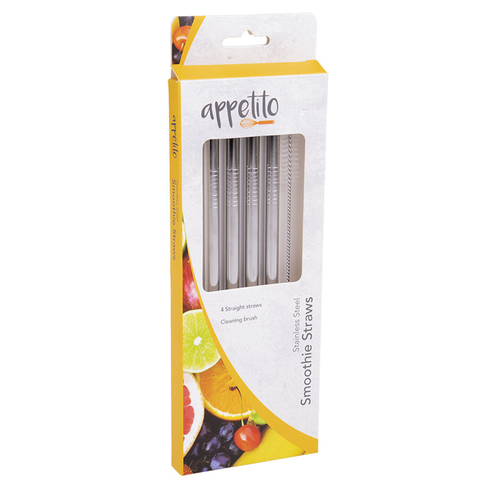 S/acero pajas de batido rectas con pincel 4pcs