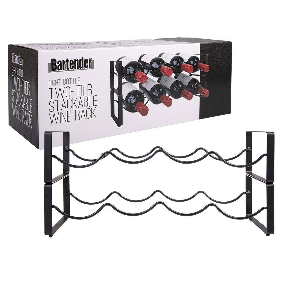 Bartender 2-Tier 8 Bottle Stackable Wine Rack (Black)