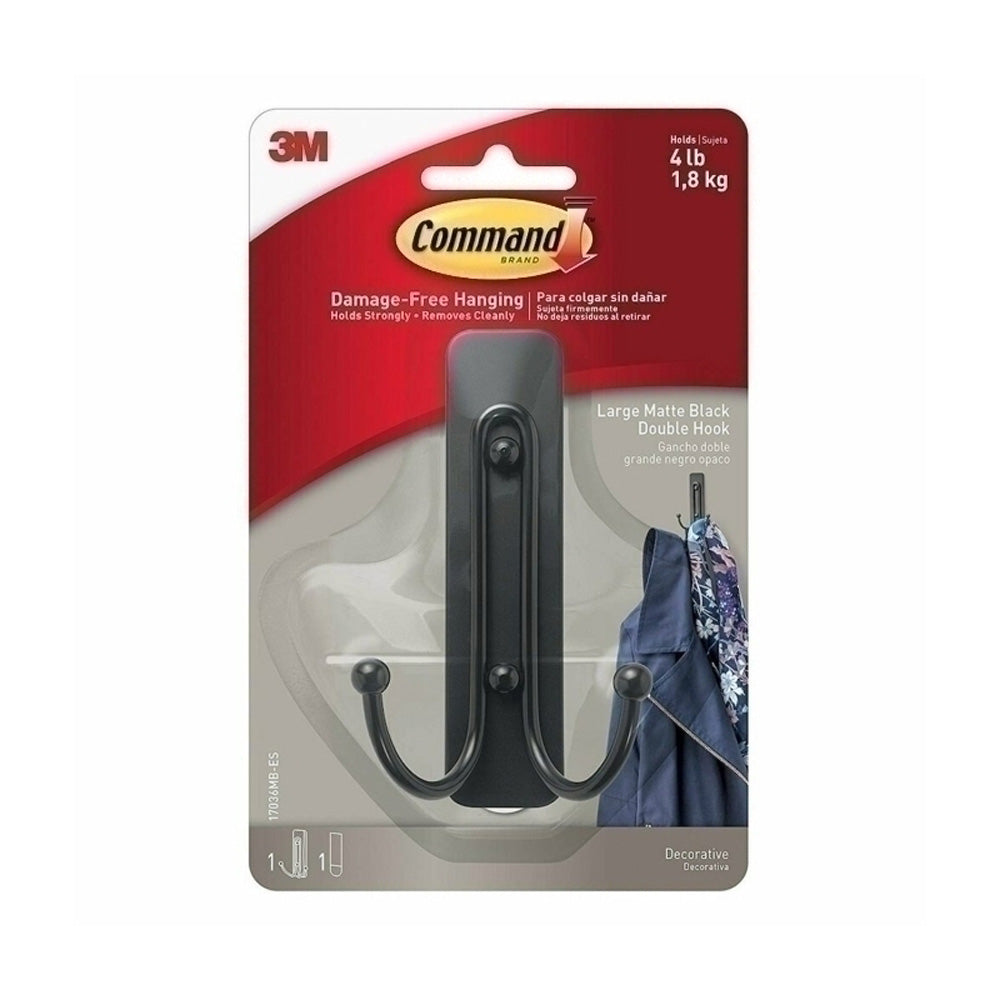 Command Large Metal Double Hook 4pcs (Matte Black)