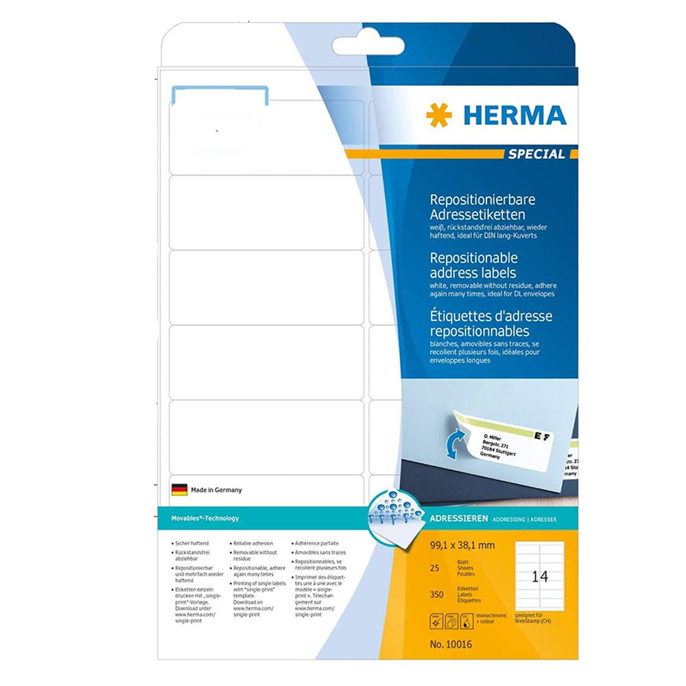 Herma -klæbende adresseetiketter A4 25pc (hvid)