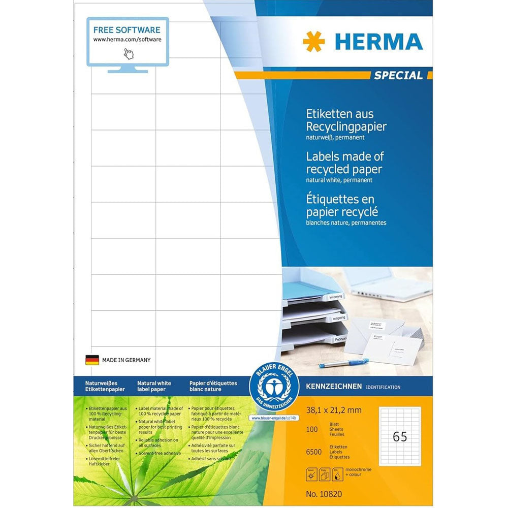 Herma genanvendte papiretiketter A4 100pc (hvid)