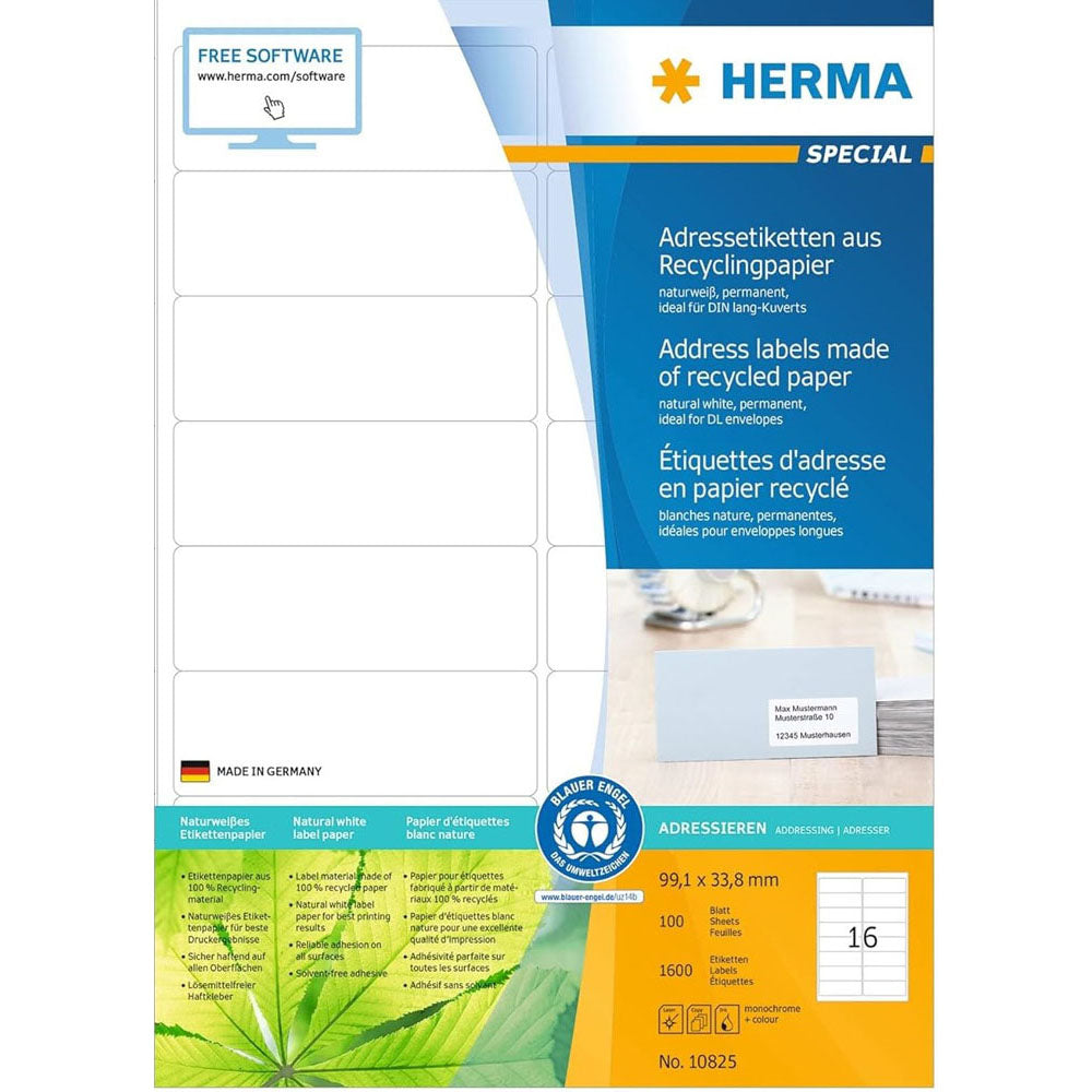 Herma genanvendte papiretiketter A4 100pc (hvid)