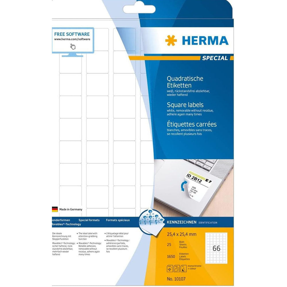 Herma Square Removable Labels 25pc（白）