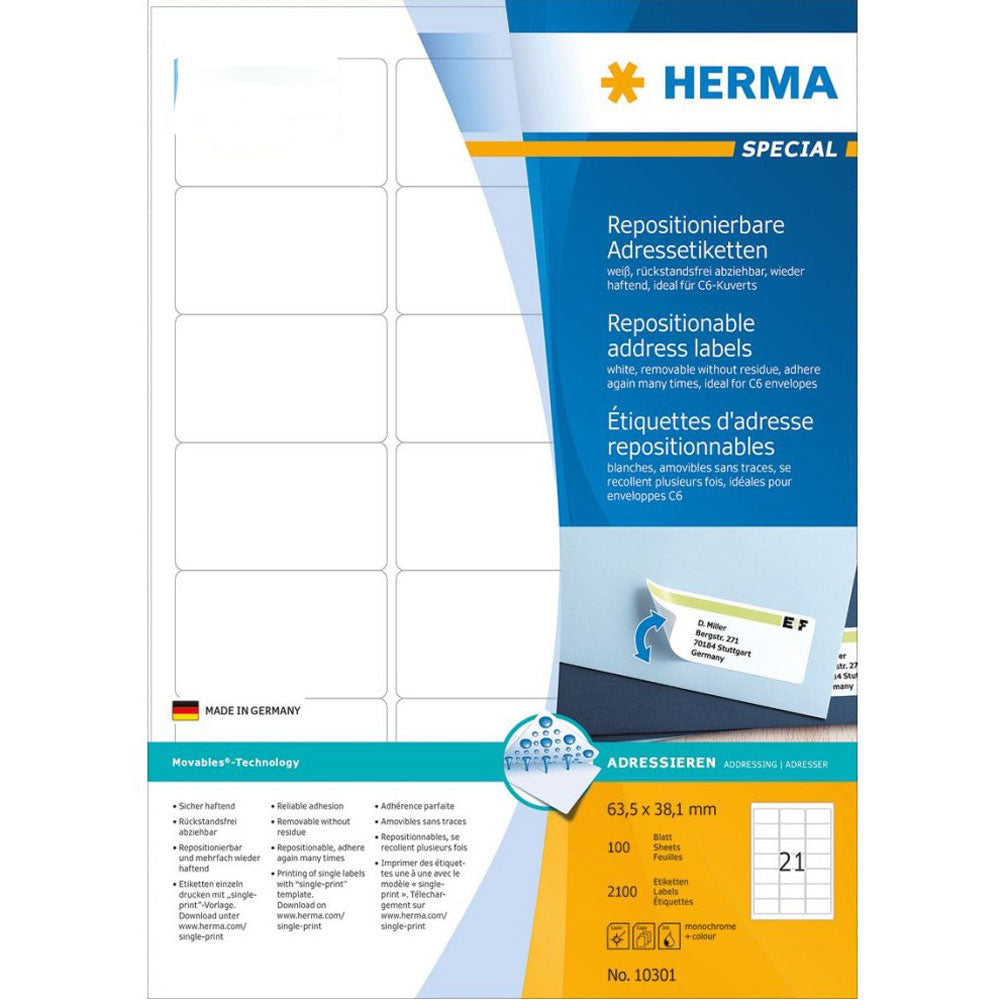 Herma -limadressetiketter A4 100 st (vit)