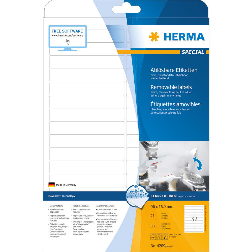 Herma avtagbara etiketter A4 96mm 25 st (vit)