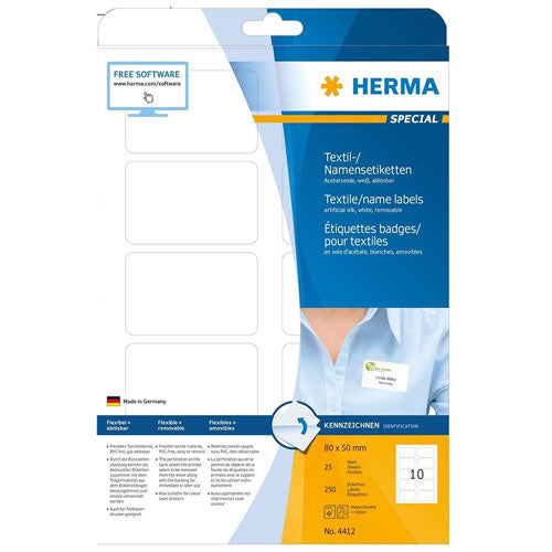 Herma Name/Textile Labels A4 White (80x50mm)