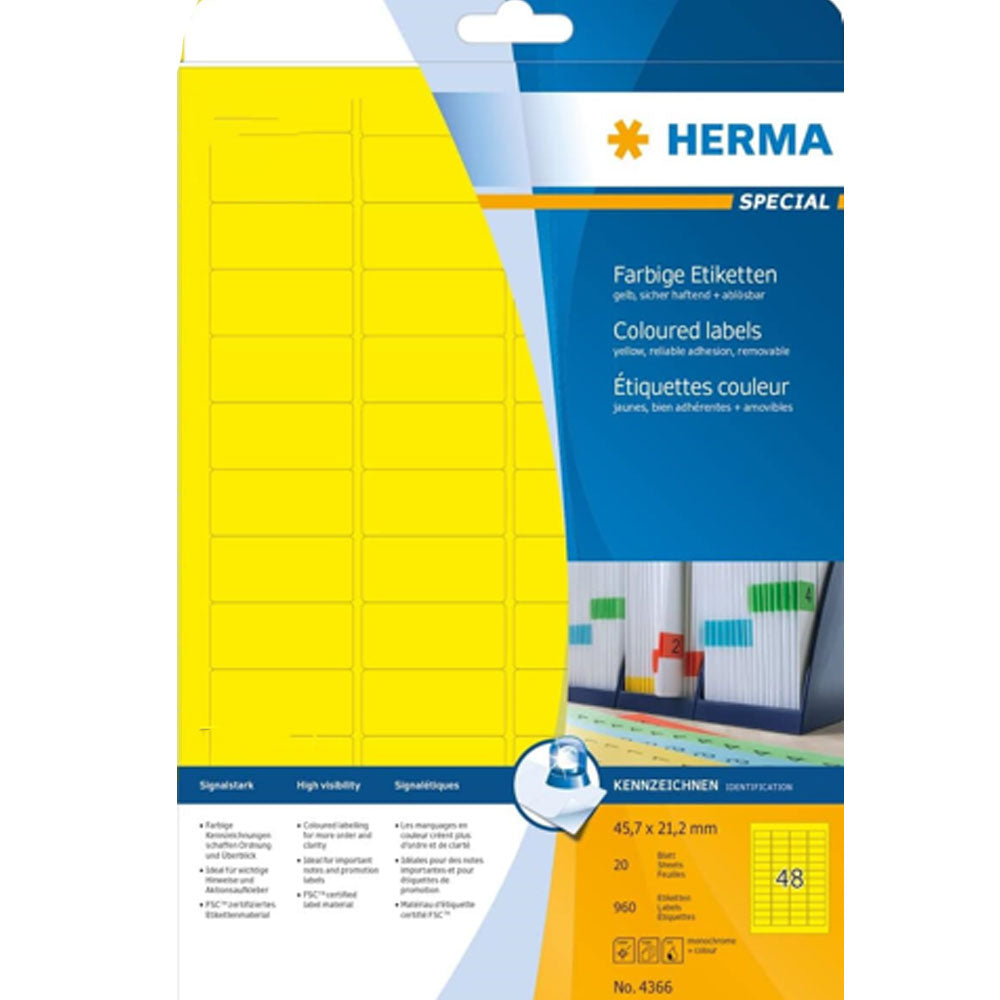 Herma Removable Colored Labels A4 20pc（45.7x21.2mm）