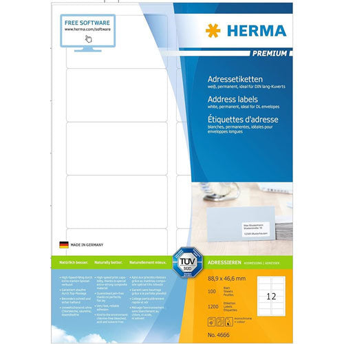 Herma Premium Address Labels A4 88.9mm 100pc