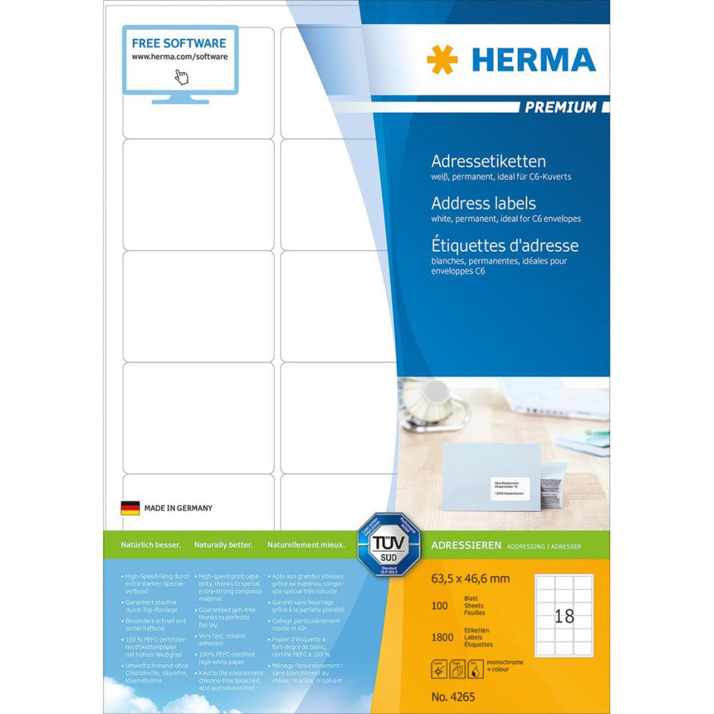 HERMA Premium Adressetiketter A4 63,5 mm 100pc