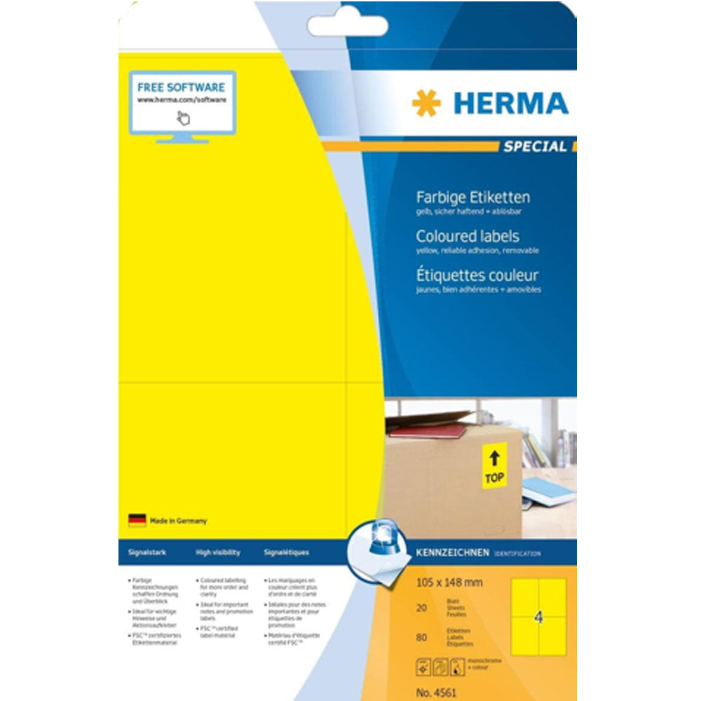 Herma aftagelige farvede etiketter A4 20pc (105x148mm)