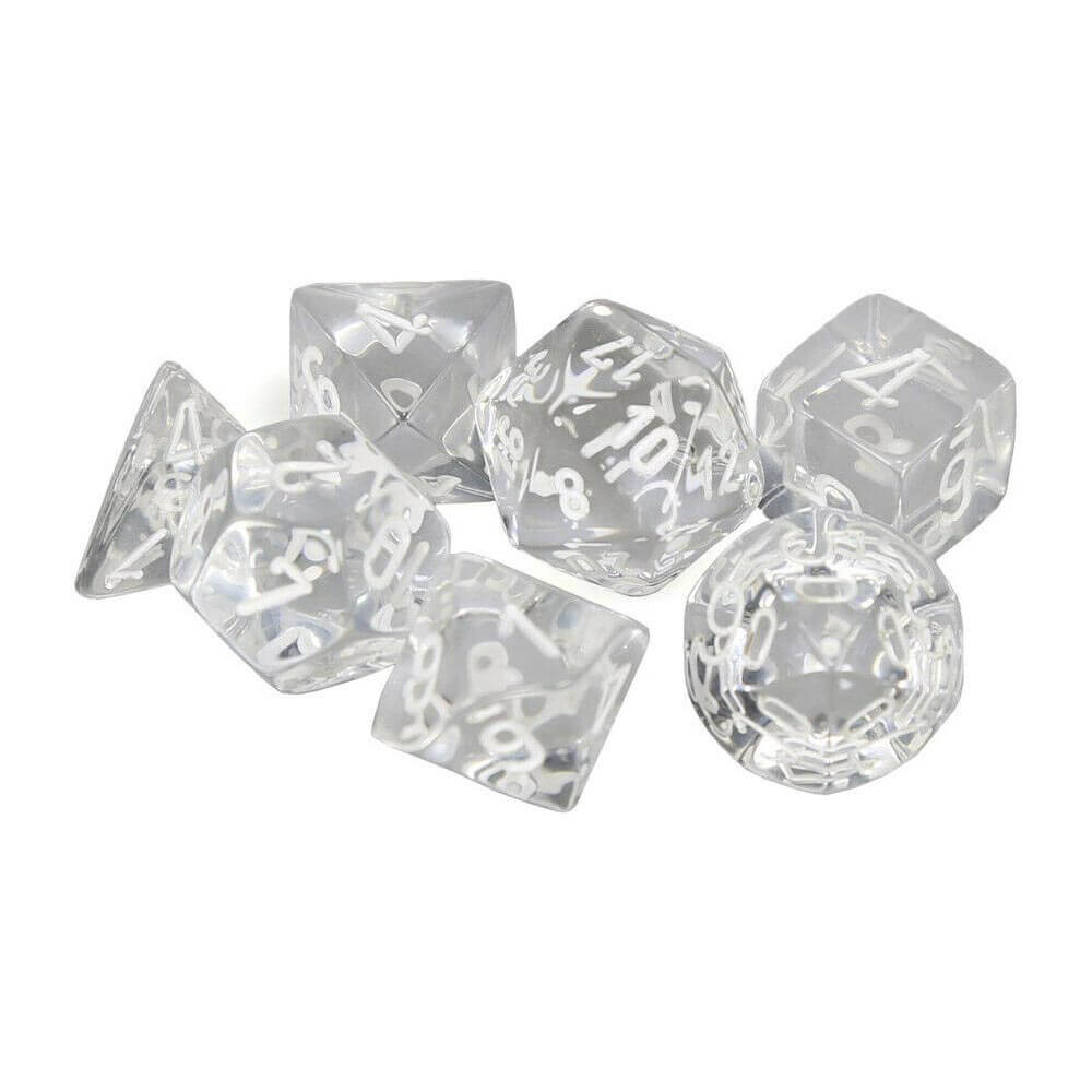 D7 Die set dobbelstenen doorzichtig poly (7 dobbelstenen)