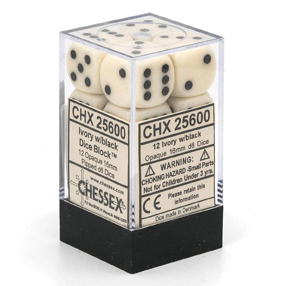 D6 Dice Opaque 16 mm (12 dés)