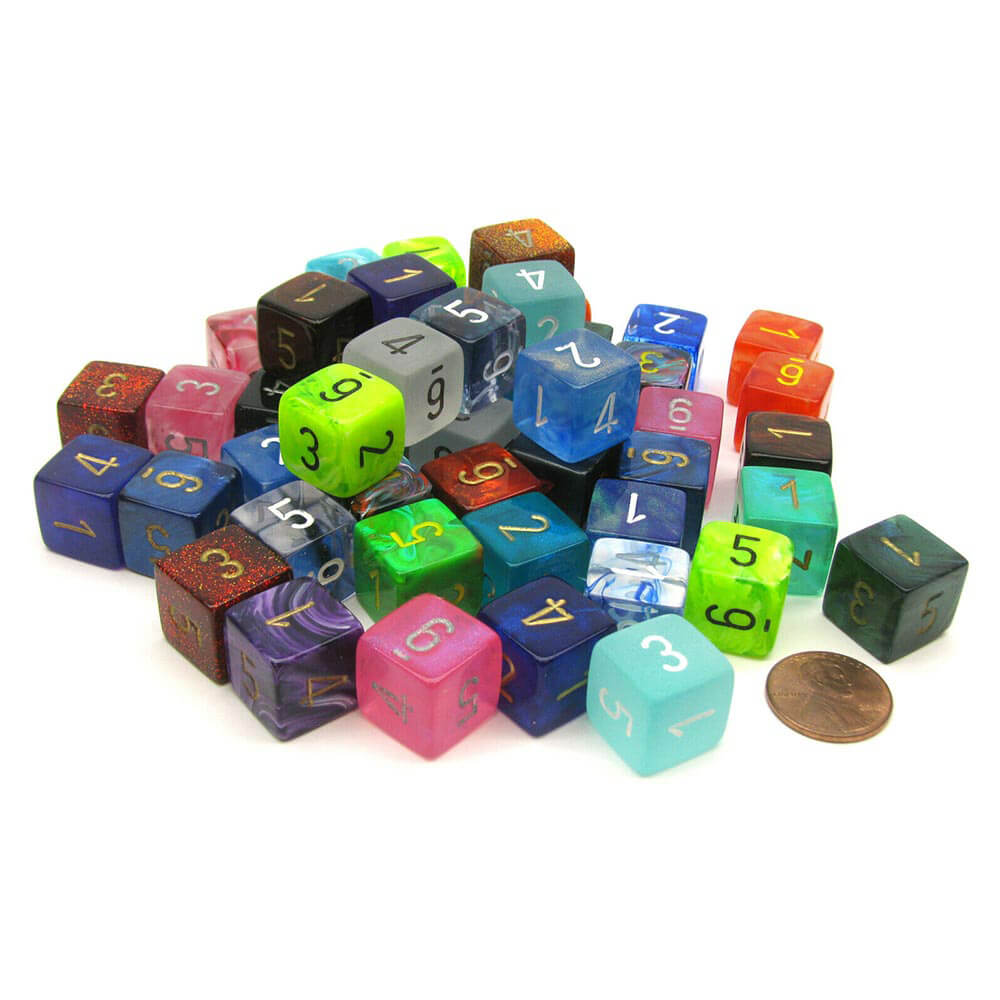 D6 terninger assortert løs polyhedral (50 terninger)