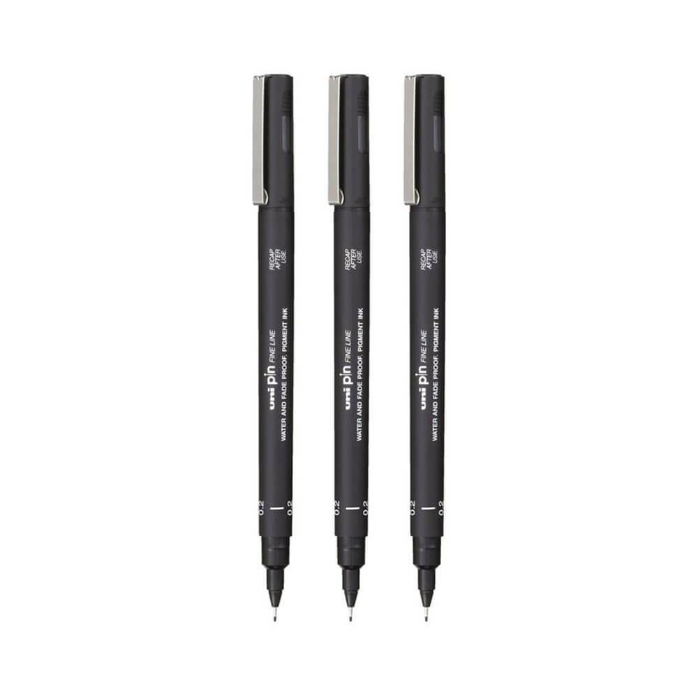 Uni-Ball Pin Fineliner Pen Black (billetera de 3)