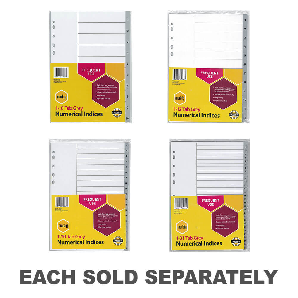 Marbig Numerical Indices & Dividers A4 (Grey)