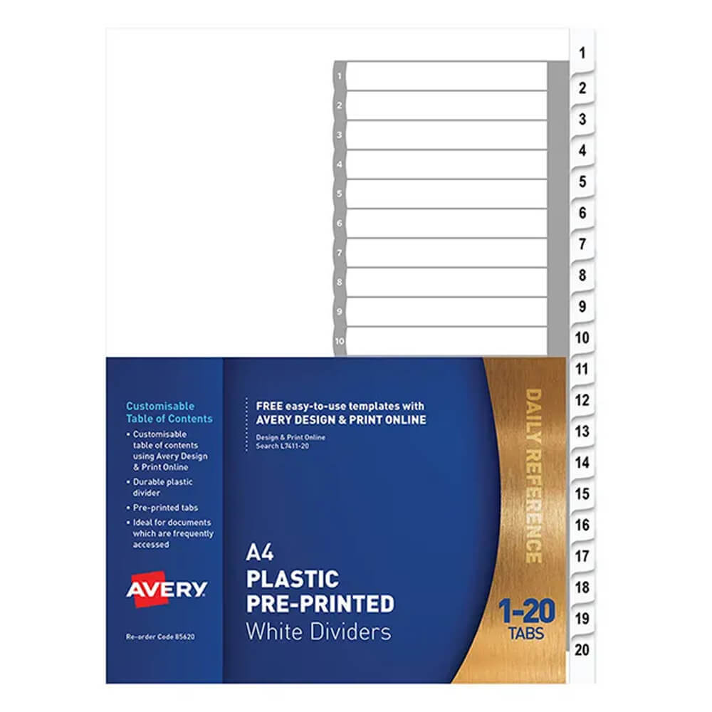 Avery Plastic Pre-Printed Dividers A4 (White)