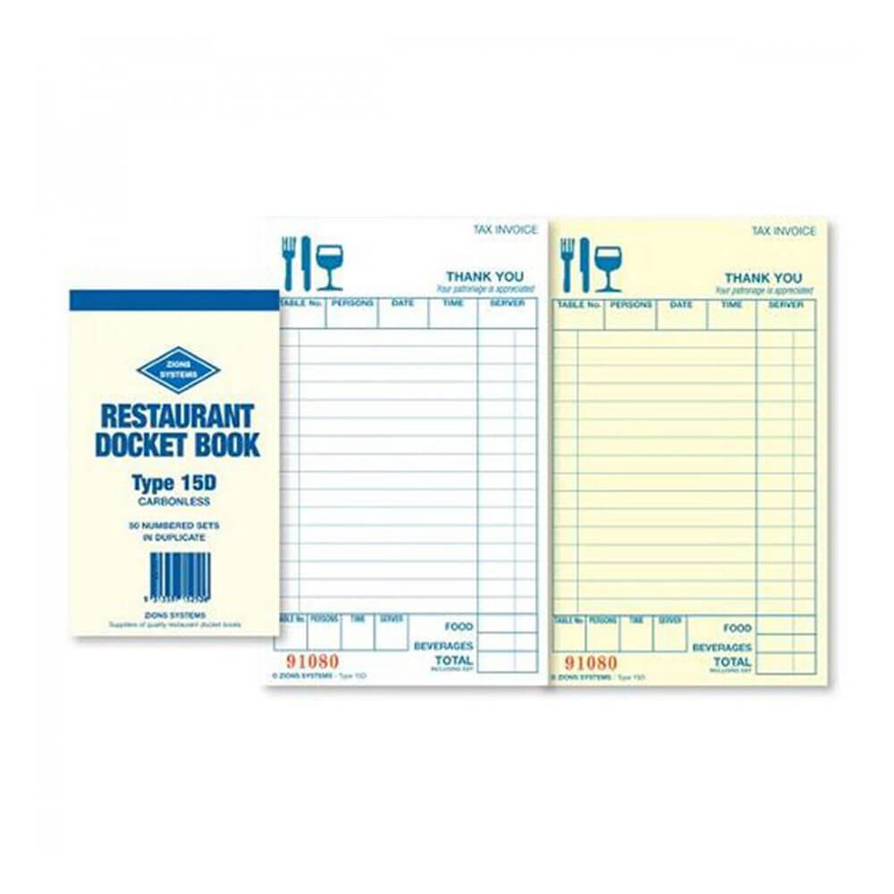 Zions Carbonless Duplica Restaurant Docket Book