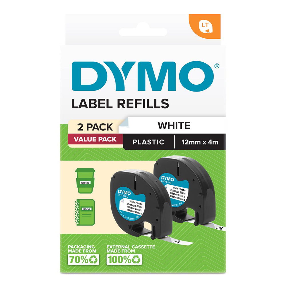 dymo letratagプラスチックラベルテープ12x4mm（2のパック）