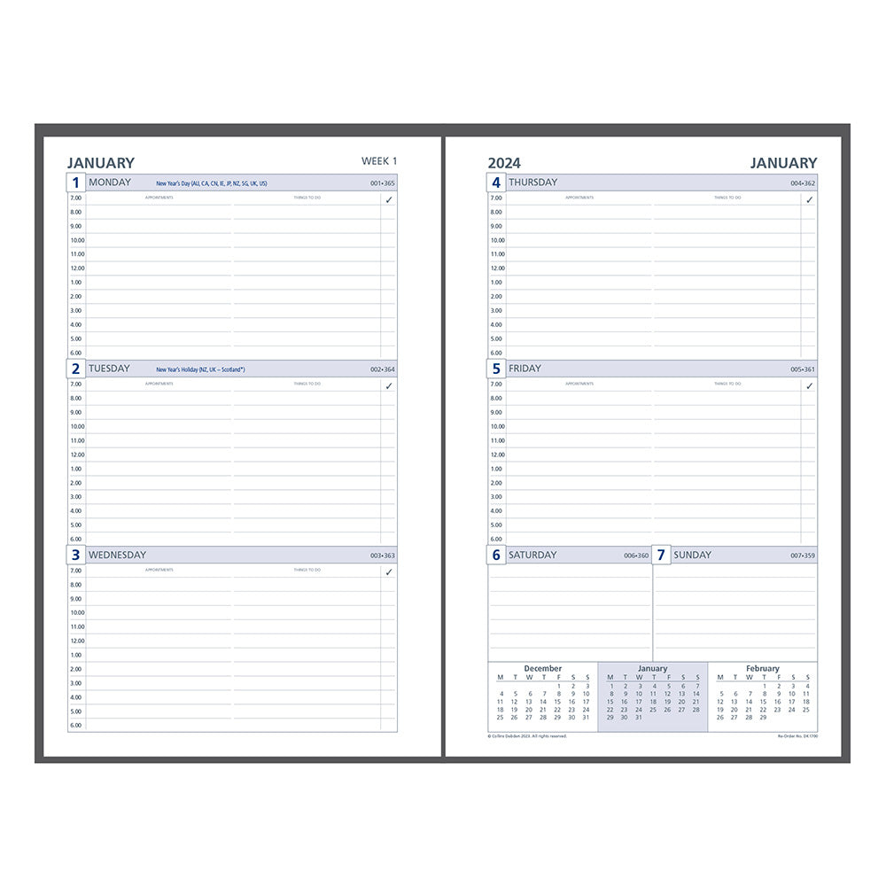 Collins Debden 7 Ring 2024 Kalender DayPlanner Nachfüllung