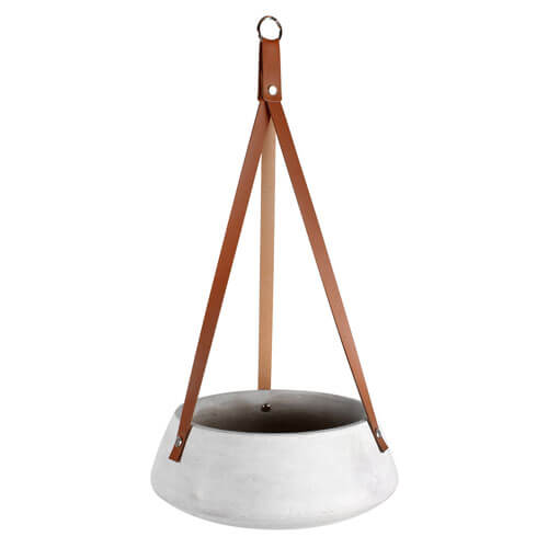 Lucee Concrete Hanging Pot with PU Leather Strap