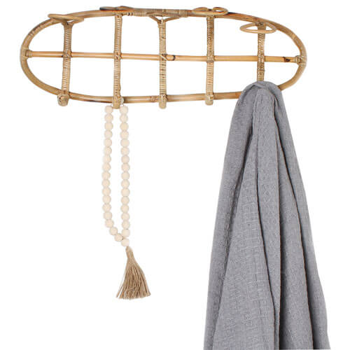 Sampa 5 Hook Rattan Wall Coat Rack (62x22cm)