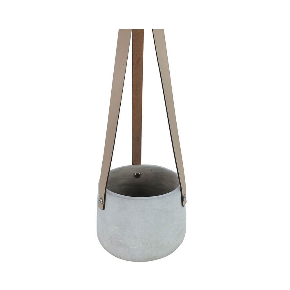 Lily beton hangende pot met pu tan riemen