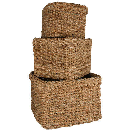 Yallingup Square Seagrass Basket Set of 3 (Sml:27x27x20cm)