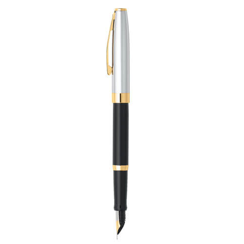 Segaris Black Fine Fountain Pen w/ Chrome Cap & Gold Trim