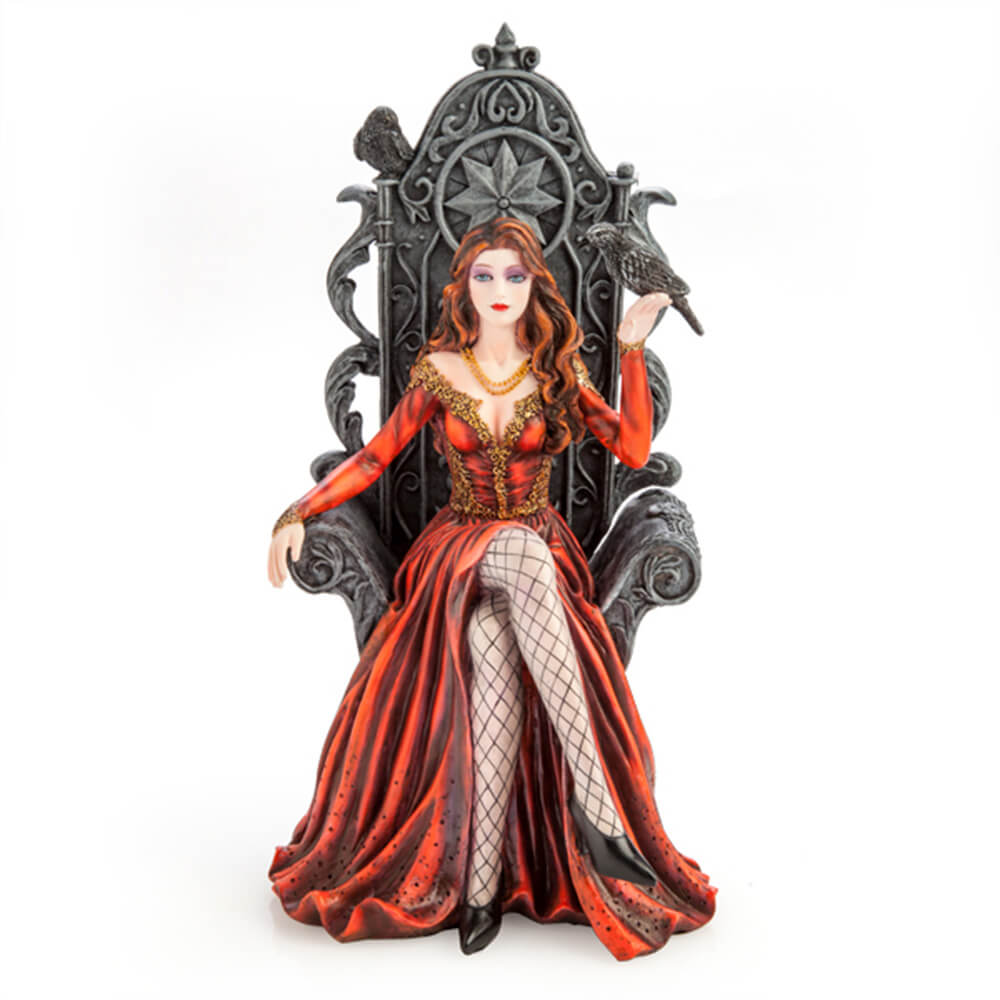 Red Queen on Throne with Raven Figurine