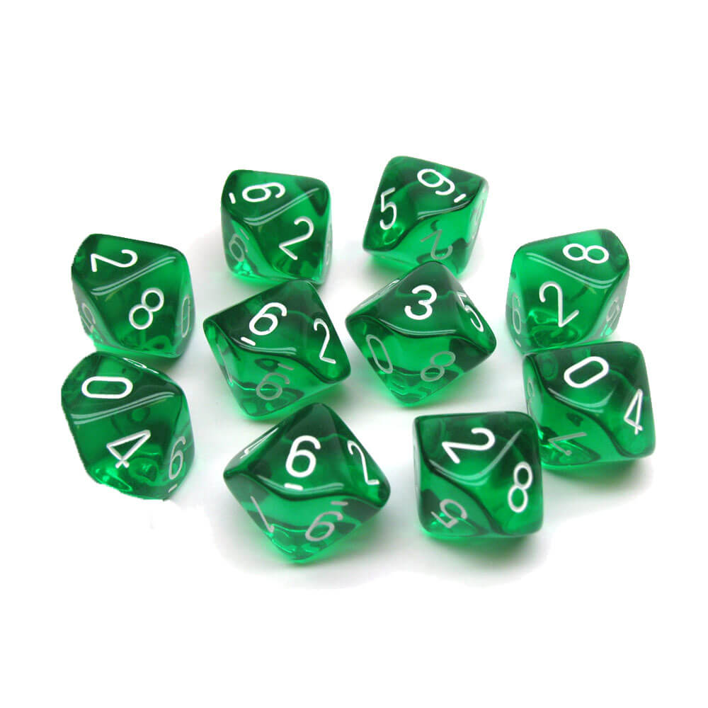 Chessex D10 Polyhedral 10-Die genomskinlig uppsättning