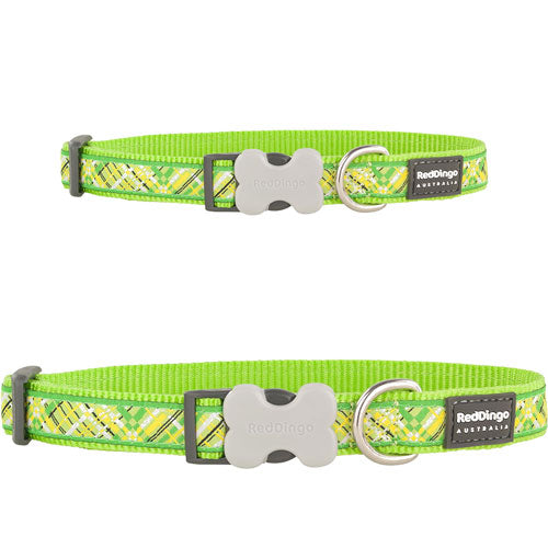 Dog Collar with Flanno Design (Lime Green)