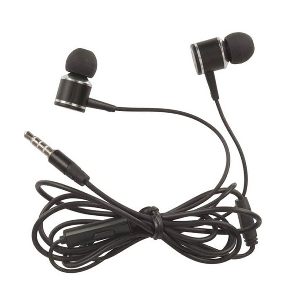 Aluminium Earphones Stereo 3.5mm w/ Mic/Vol Control (Black)