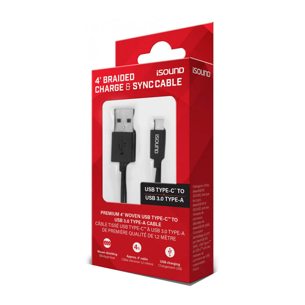 ISOUND USB-C BRIAKTED Lading og synkroniserende kabel (svart)