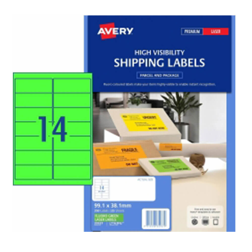 Avery High Visibility Shipping Label 25pk 14/blad