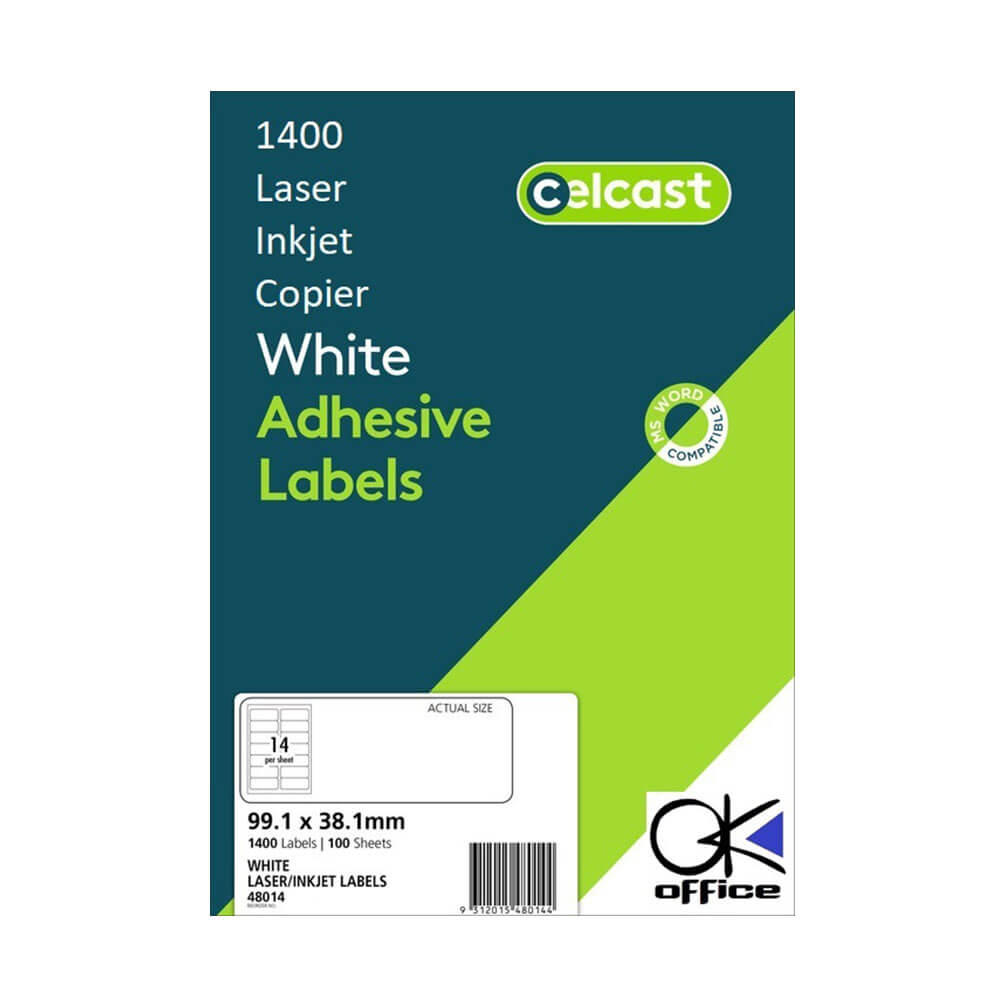 Celcast láser/etiquetas de inyección de tinta blanca (100pk)