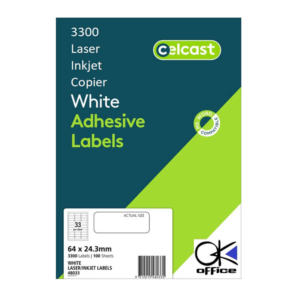 Celcast laser/rótulos de jato de tinta Branco (100pk)