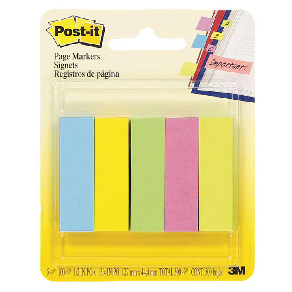 Post-it-sidemarkører 500 ark (5 farver)