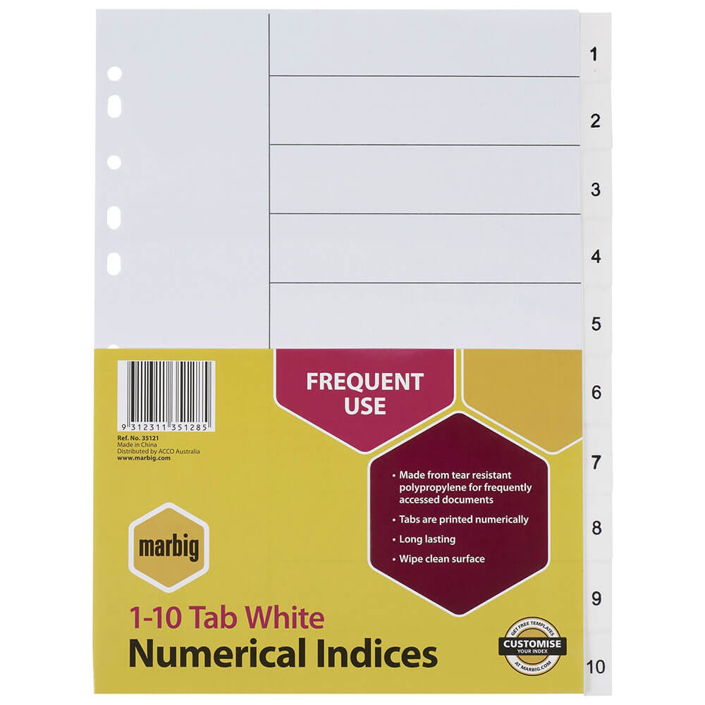 Marbig Indices Numéricos e Divisores A4 (Branco)