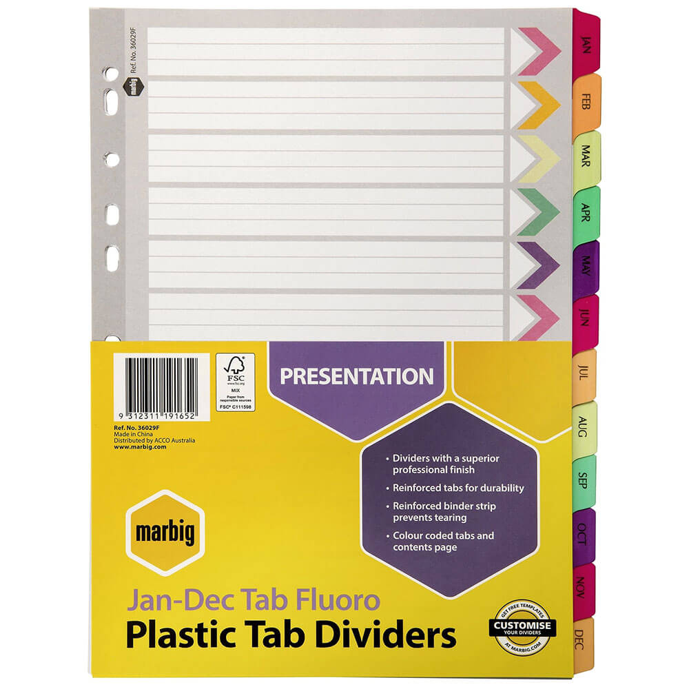 Marbig Jan-Dec Manilla Plastic Tab Divider (A4)