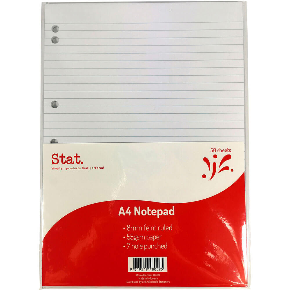 Stat Notepad 8 mm gobernó 50 hojas A4 (blanco)